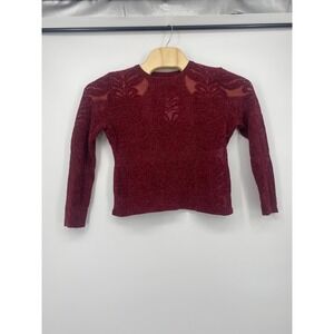 Anewsta Chenille Open Knit Sweater Women Large Burgundy Red Pointelle Top